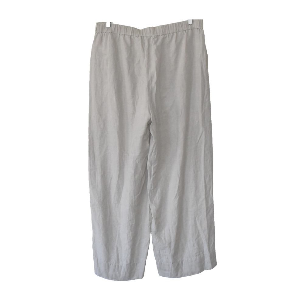 A5 NWOT EILEEN FISHER Grey Organic Linen Slash Pockets Straight Pants Size L - Picture 2 of 4